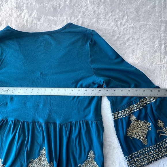 Soft Surrounding Relax Top Turquoise Gold Embroidered Entertaining - Picture 5 of 11